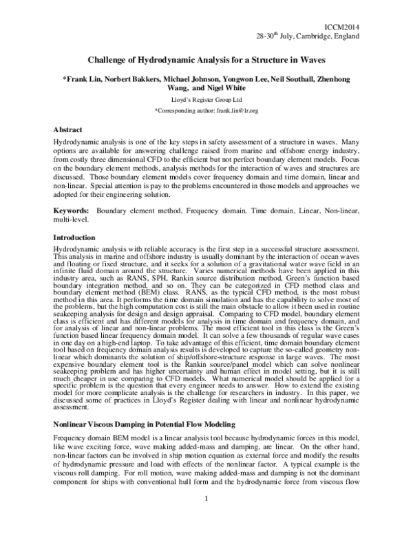 (PDF) Challenge of Hydrodynamic Analysis for a Structure in Waves