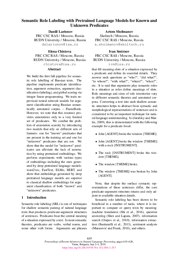 (PDF) Semantic Role Labeling with Pretrained Language Models for Known ...
