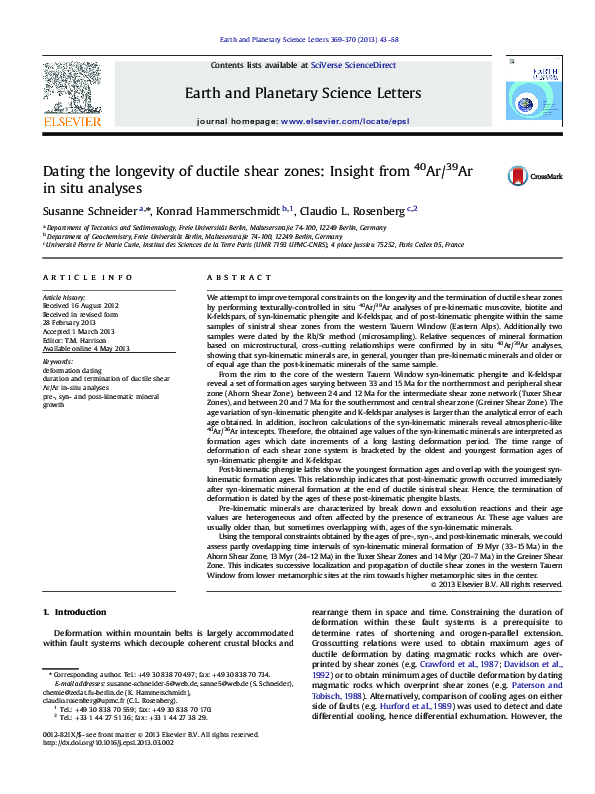 (PDF) Dating the longevity of ductile shear zones: Insight from 40Ar ...