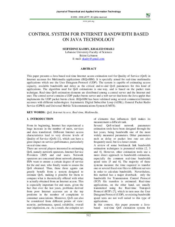 (PDF) Control System for Internet Bandwidth Based on Java Technology
