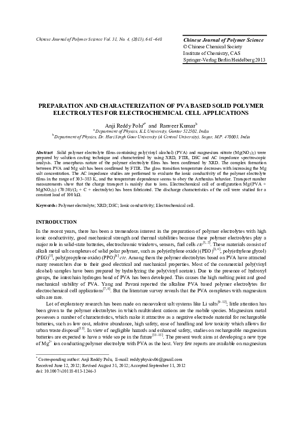 (PDF) Preparation and characterization of pva based solid polymer ...