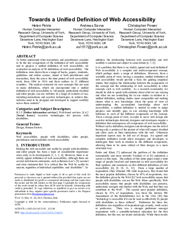 (PDF) Towards a unified definition of web accessibility