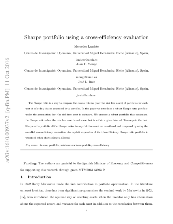 (PDF) Sharpe Portfolio Using a Cross-Efficiency Evaluation