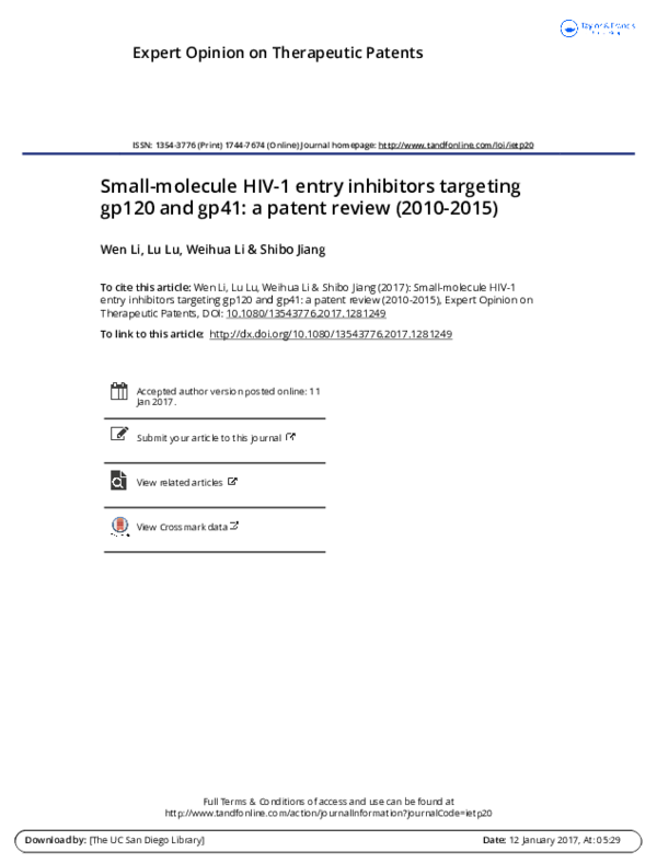 (PDF) Small-molecule HIV-1 entry inhibitors targeting the epitopes of ...