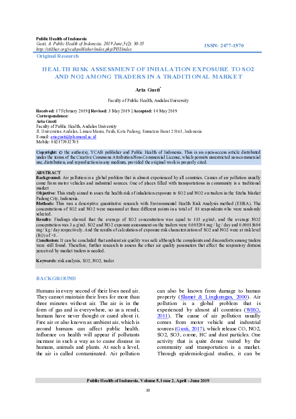 (PDF) Health Risk Assessment of Inhalation Exposure to Formaldehyde and ...
