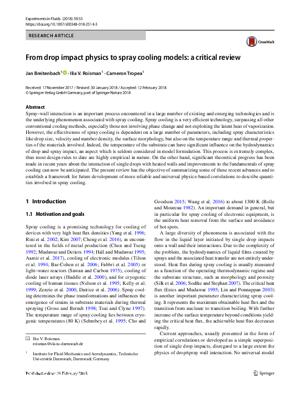 (PDF) From drop impact physics to spray cooling models: a critical review