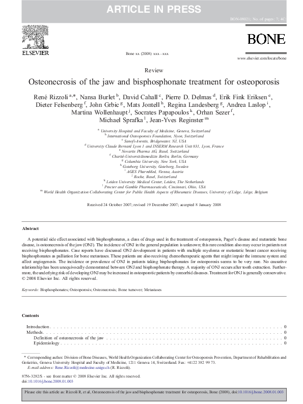 (PDF) Osteonecrosis of the jaw and bisphosphonate treatment for ...