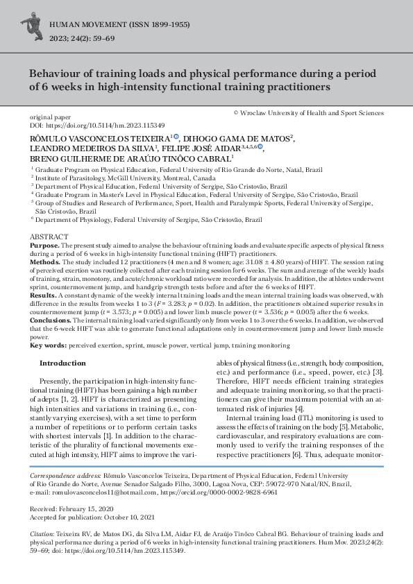 (PDF) Behaviour of training loads and physical performance during a ...