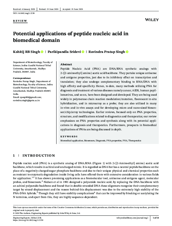 (PDF) Potential applications of peptide nucleic acid in biomedical domain