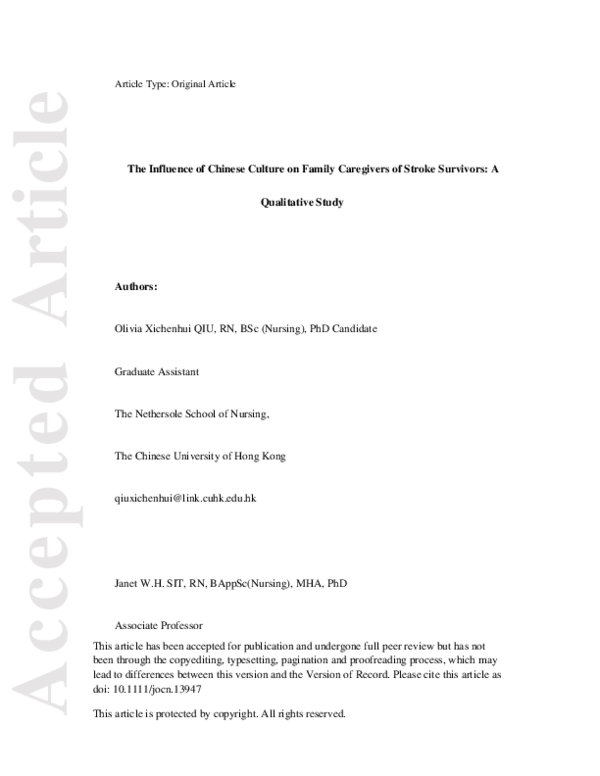 (PDF) The influence of Chinese culture on family caregivers of stroke ...