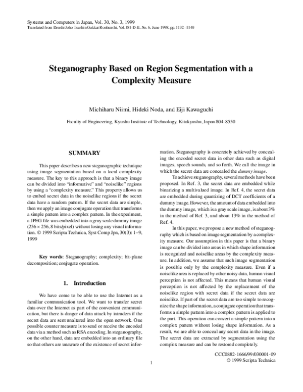 (PDF) Steganography based on region segmentation with a complexity measure