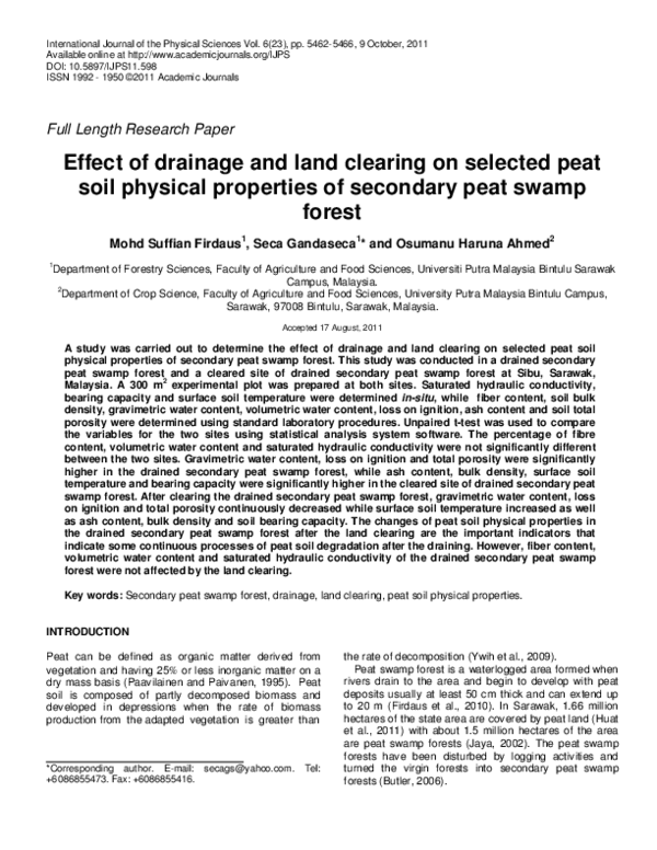 (PDF) Effect of drainage and land clearing on selected peat soil ...