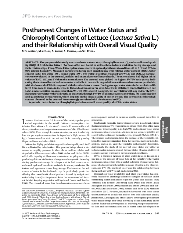 (PDF) Postharvest Changes in Water Status and Chlorophyll Content of ...