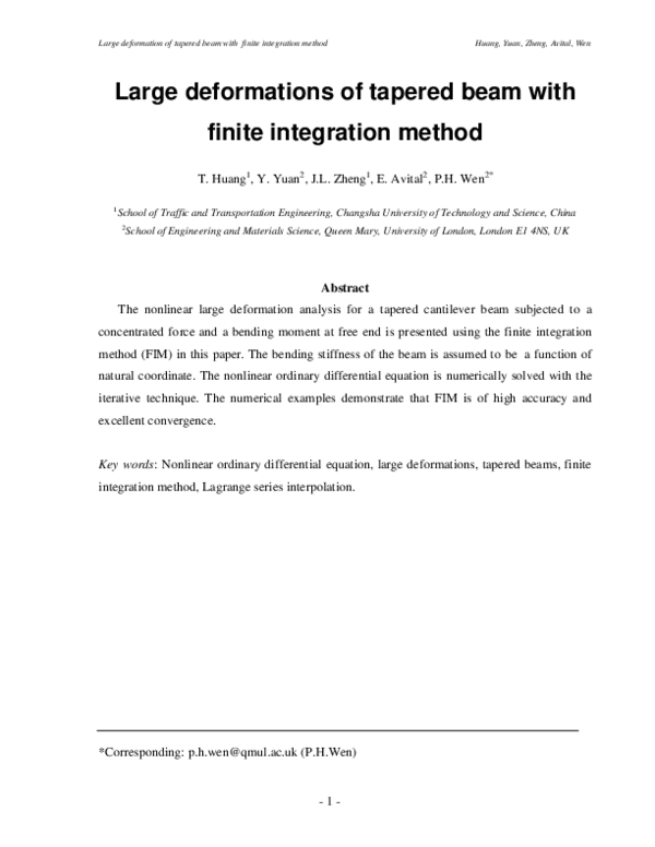 (PDF) Large deformations of tapered beam with finite integration method