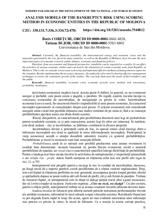 (PDF) Analysis Models of the Bankruptcy Risk Using Scoring Method in ...