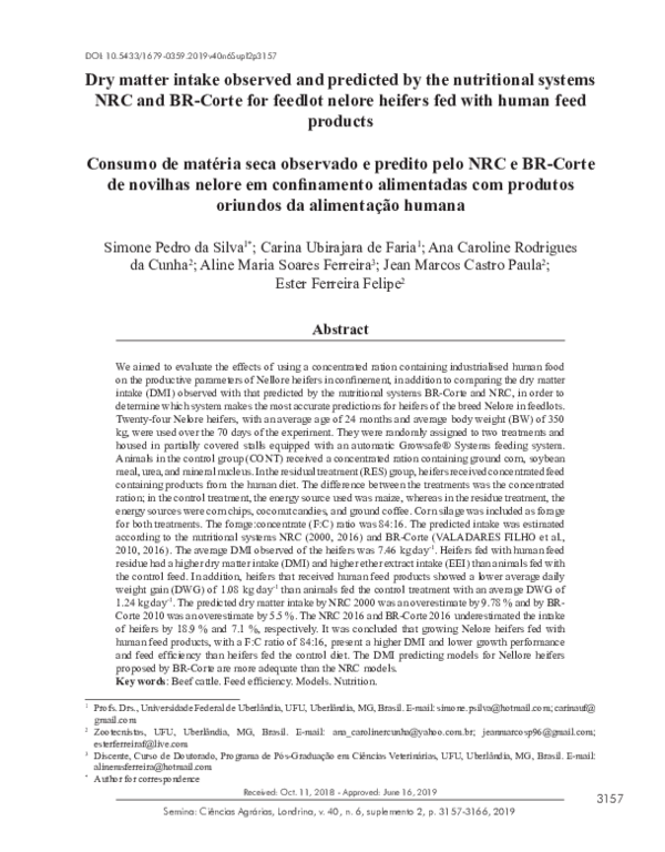 (PDF) Dry matter intake observed and predicted by the nutritional ...