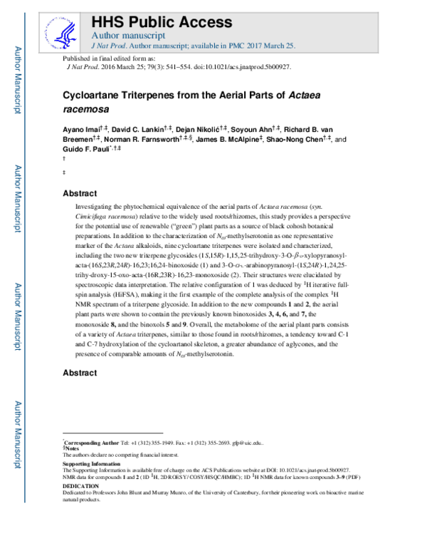 (PDF) Cycloartane Triterpenes from the Aerial Parts of Actaea racemosa