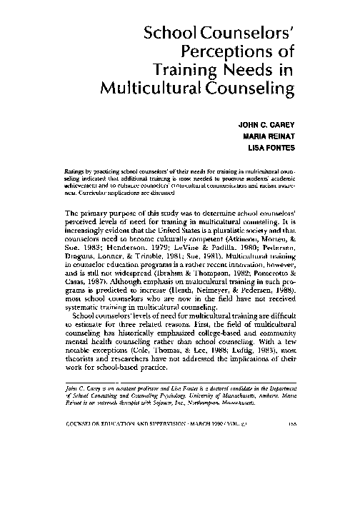 (PDF) School Counselors' Perceptions of Training Needs in Multicultural ...