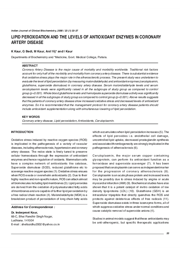 (PDF) Lipid peroxidation and the levels of antioxidant enzymes in ...