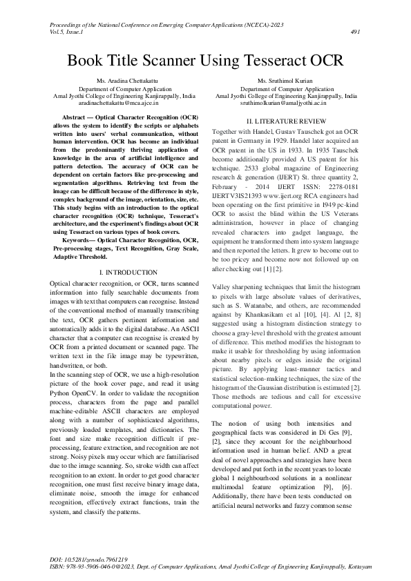 (PDF) Book Title Scanner Using Tesseract OCR