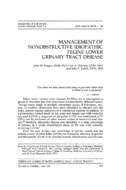 Photo inspiration: Visual Reference: Pdf Management Of Nonobstructive Idiopathic Feline Lower Urinary
