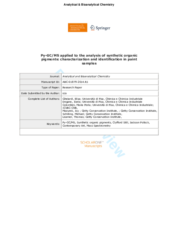 (PDF) Py-GC/MS applied to the analysis of synthetic organic pigments ...