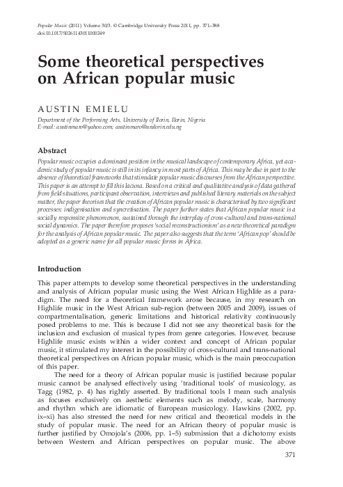 (PDF) Some theoretical perspectives on African popular music