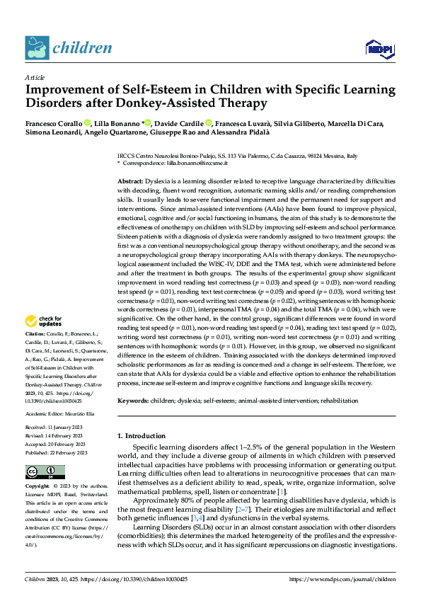 (PDF) Improvement of Self-Esteem in Children with Specific Learning ...