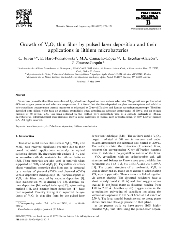 (PDF) Growth of V2O5 thin films by pulsed laser deposition and their ...