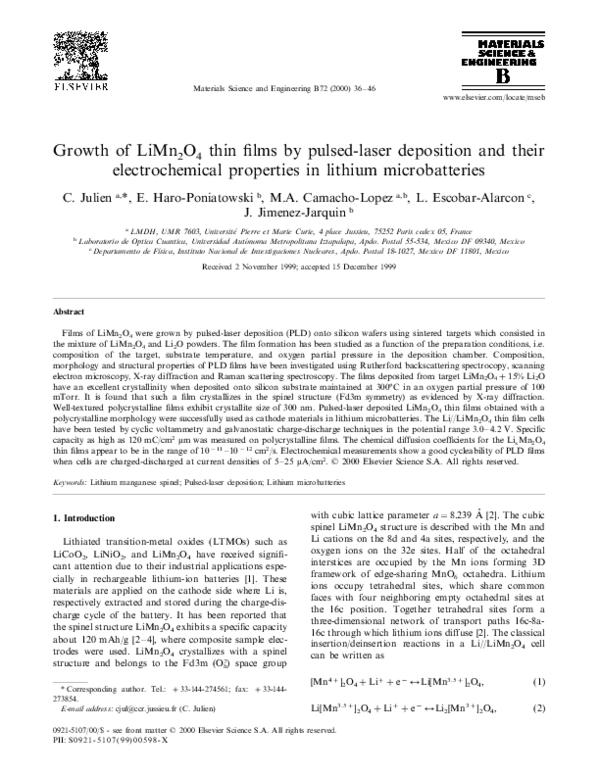 (PDF) Growth of LiMn2O4 thin films by pulsed-laser deposition and their ...