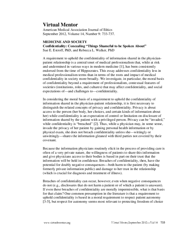 (PDF) MEDICINE AND SOCIETY Confidentiality: Concealing 