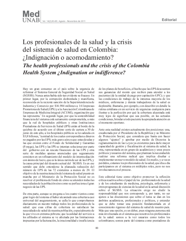 (PDF) Los profesionales de la salud y la crisis del sistema de salud en ...