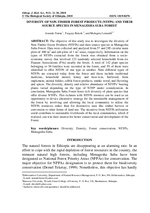(PDF) DIVERSITY OF NON-TIMBER FOREST PRODUCTS (NTFPS) AND THEIR SOURCE ...