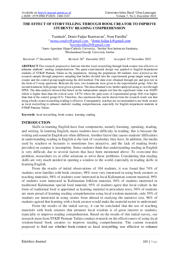 (PDF) THE EFFECT OF STORYTELLING THROUGH BOOK CREATOR TO IMPROVE ...