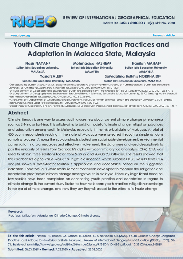 (PDF) Youth Climate Change Mitigation Practices and Adaptation in ...