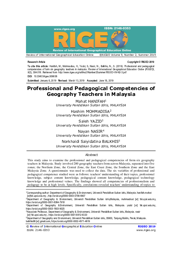 (PDF) Professional and Pedagogical Competencies of Geography Teachers ...