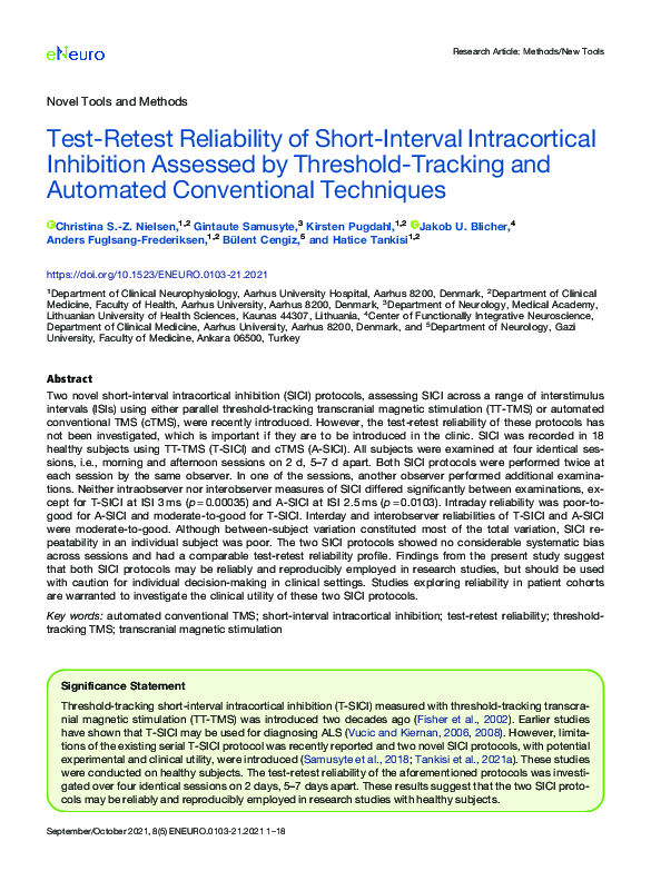 (PDF) Test-Retest Reliability of Short-Interval Intracortical ...