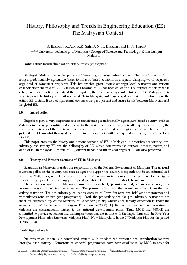(PDF) History, Philosophy and Trends in Engineering Education (EE): The ...