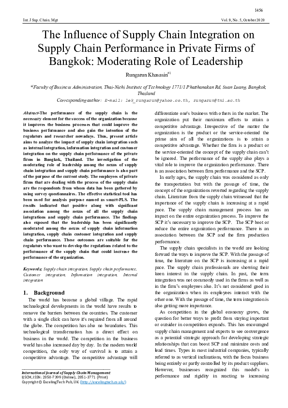 (PDF) The Influence of Supply Chain Integration on Supply Chain ...