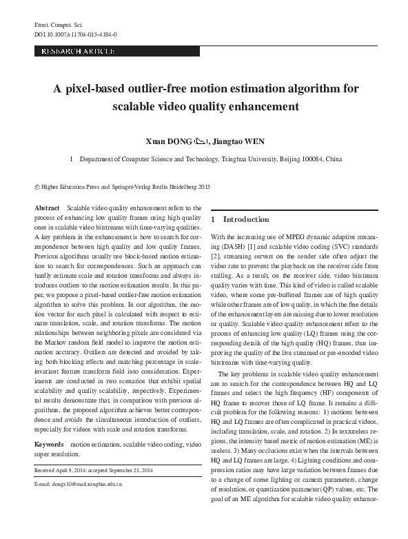 (PDF) A pixel-based outlier-free motion estimation algorithm for ...