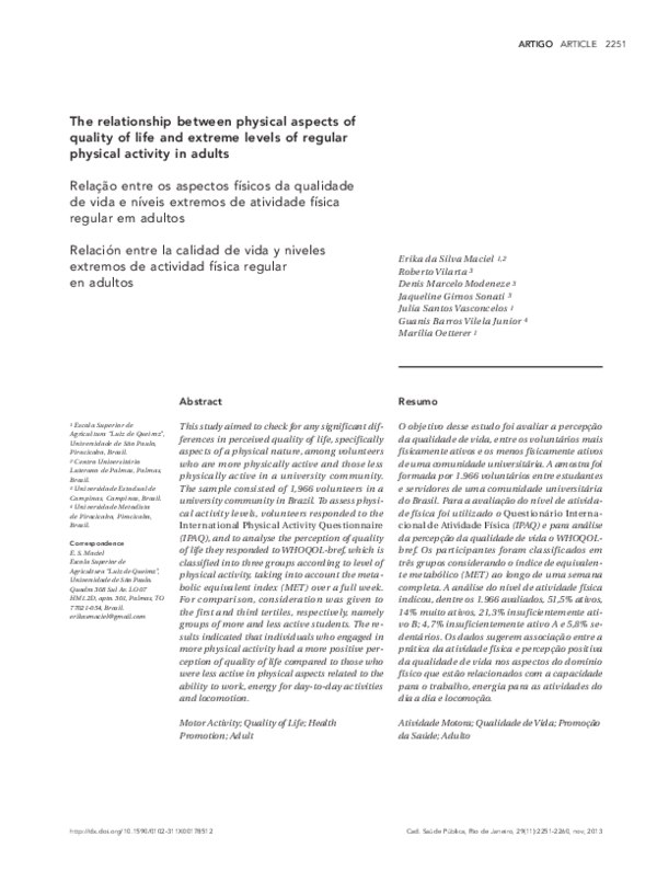 (PDF) The relationship between physical aspects of quality of life and ...