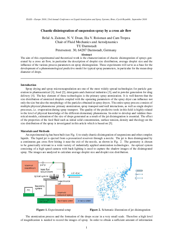 (PDF) Chaotic disintegration of suspension spray by a cross air flow