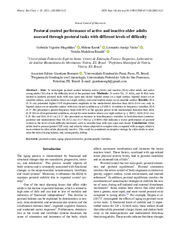 (PDF) Postural control performance of active and inactive older adults ...