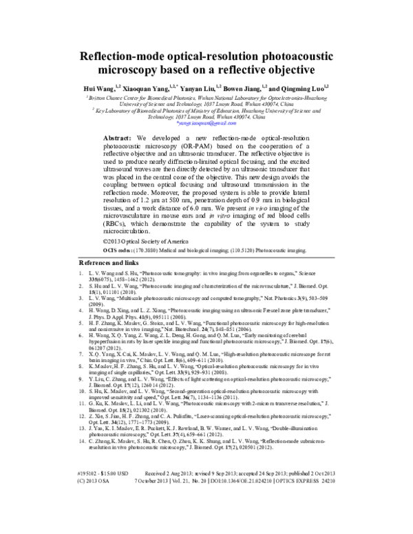(PDF) Reflection-mode optical-resolution photoacoustic microscopy based ...