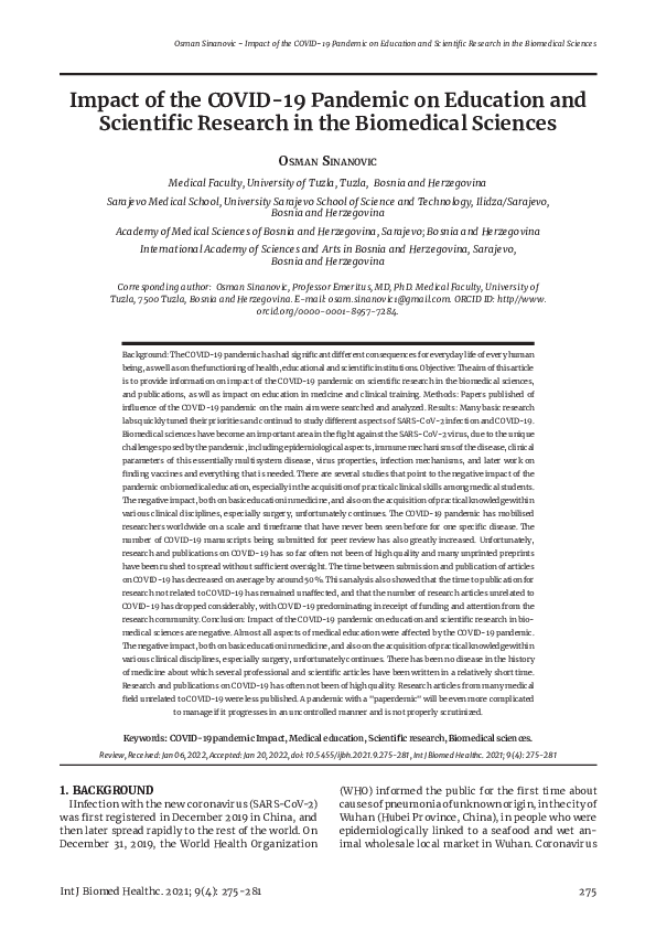 (PDF) Impact of the COVID-19 Pandemic on Education and Scientific ...