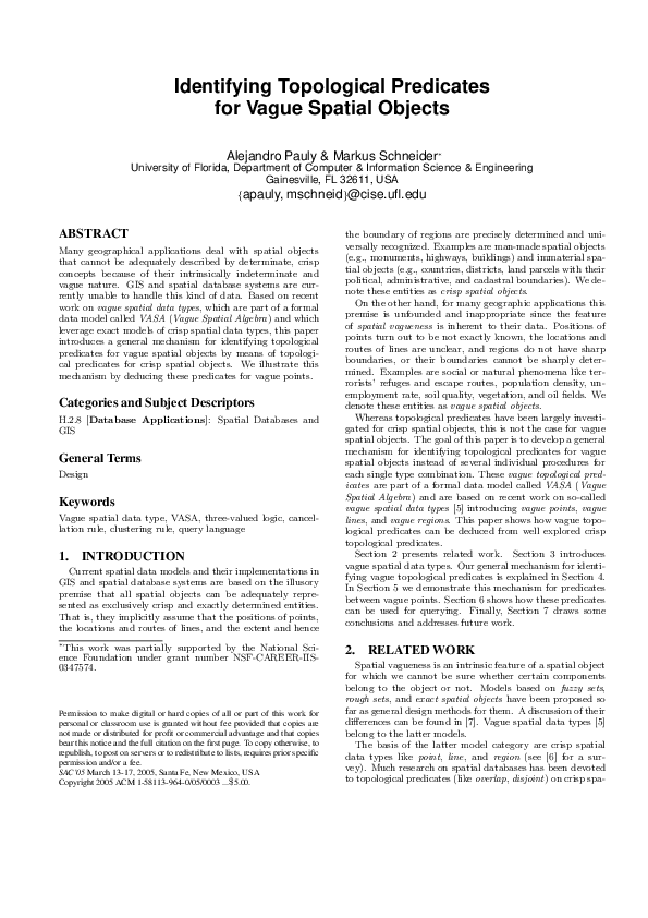 (PDF) Identifying topological predicates for vague spatial objects