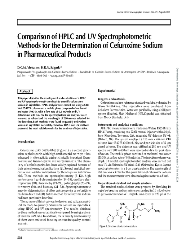 (PDF) Comparison of HPLC and UV Spectrophotometric Methods for the ...