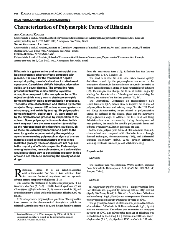 (PDF) Characterization of Polymorphic Forms of Rifaximin