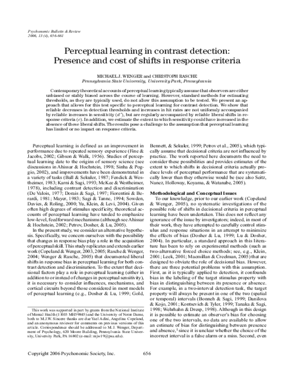 (PDF) Perceptual learning in contrast detection: presence and cost of ...