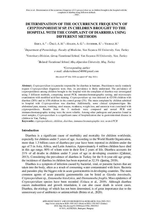(PDF) Determination of the Occurrence Frequency of Cryptosporidium Sp ...